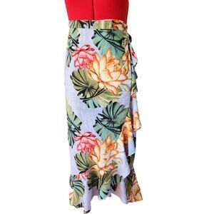 Fashion Nova Green Floral Tropical Wrap Ruffle Long Skirt Size M